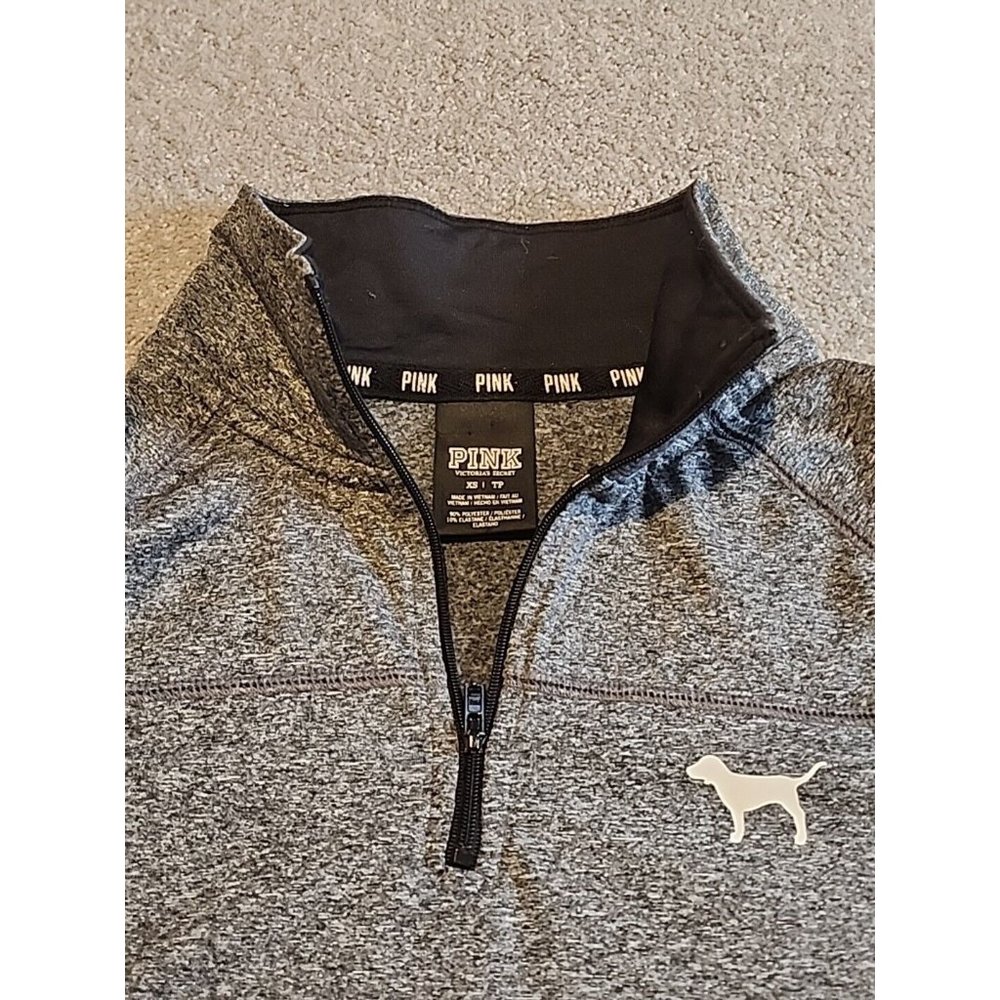PINK Victorias Secret Stretch  Women XS  Thumb Hole Long Sleeve Mock Neck Gray